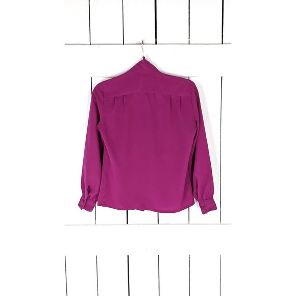 Vintage Country Sophisticate Petite fuchsia bow tie button front blouse - Picture 4 of 5